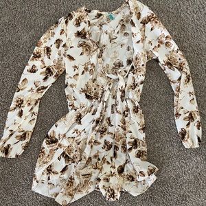 Floral Print Long-Sleeve Romper with Low Neckline